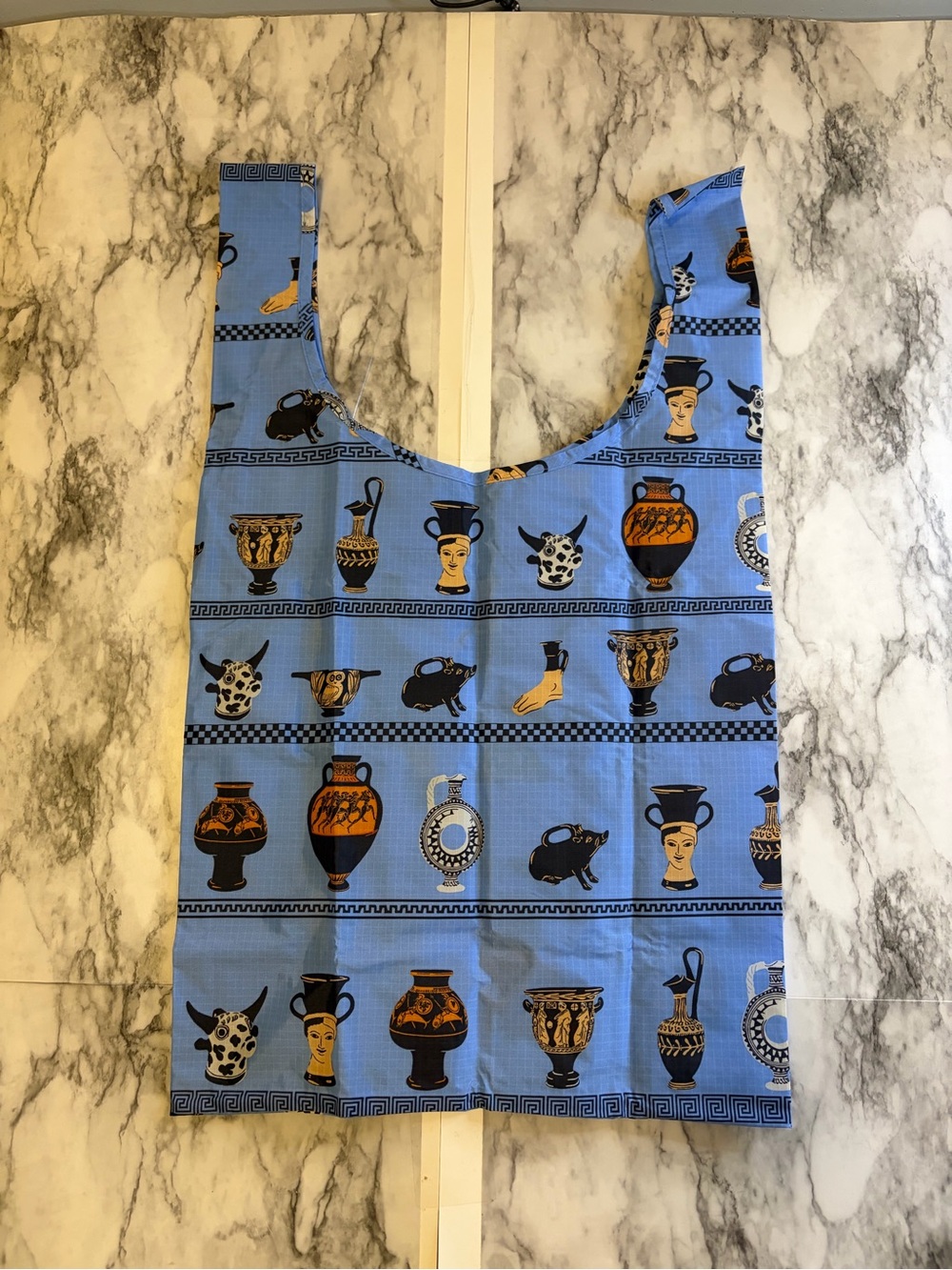 BAGGU Sky Blue lightweight - Ancient Greek Vessels Print Foldable standard Tote - Picture 2 of 6